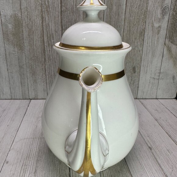Vtg B&D Porcelain White Tea Pot with Gold Accents Handle Spout Lid 10" Tall - Picture 11 of 15